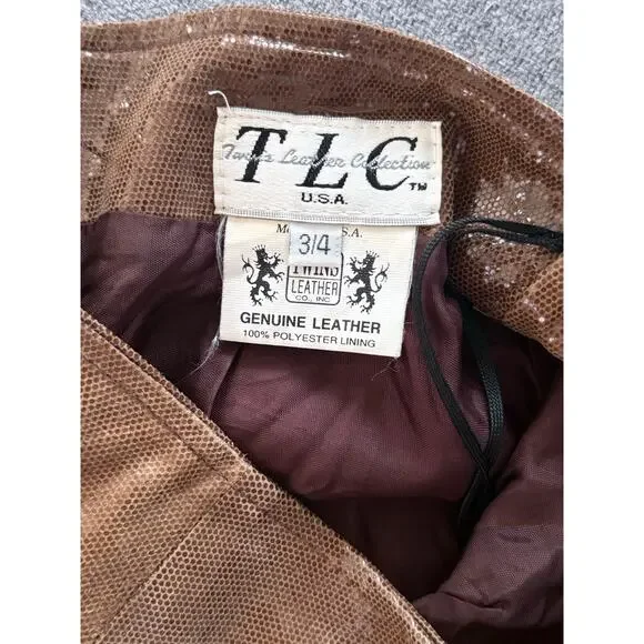vintage TLC TWINS LEATHER COLLECTION brown shimmer 100% genuine y2k pencil skirt - Picture 8 of 8